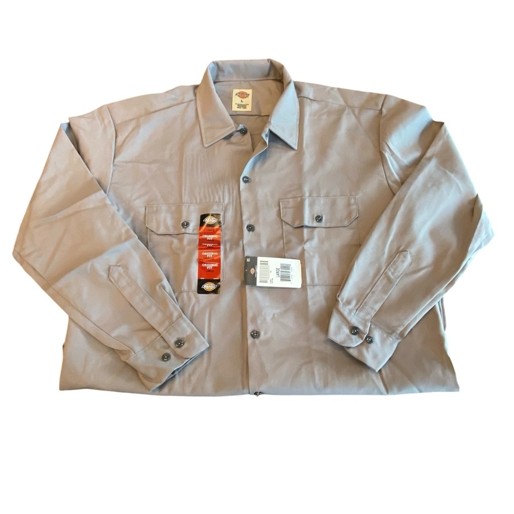 Dickies Men’s Long Sleeve Work Shirt‎ Size Large Silver Original Fit NEW